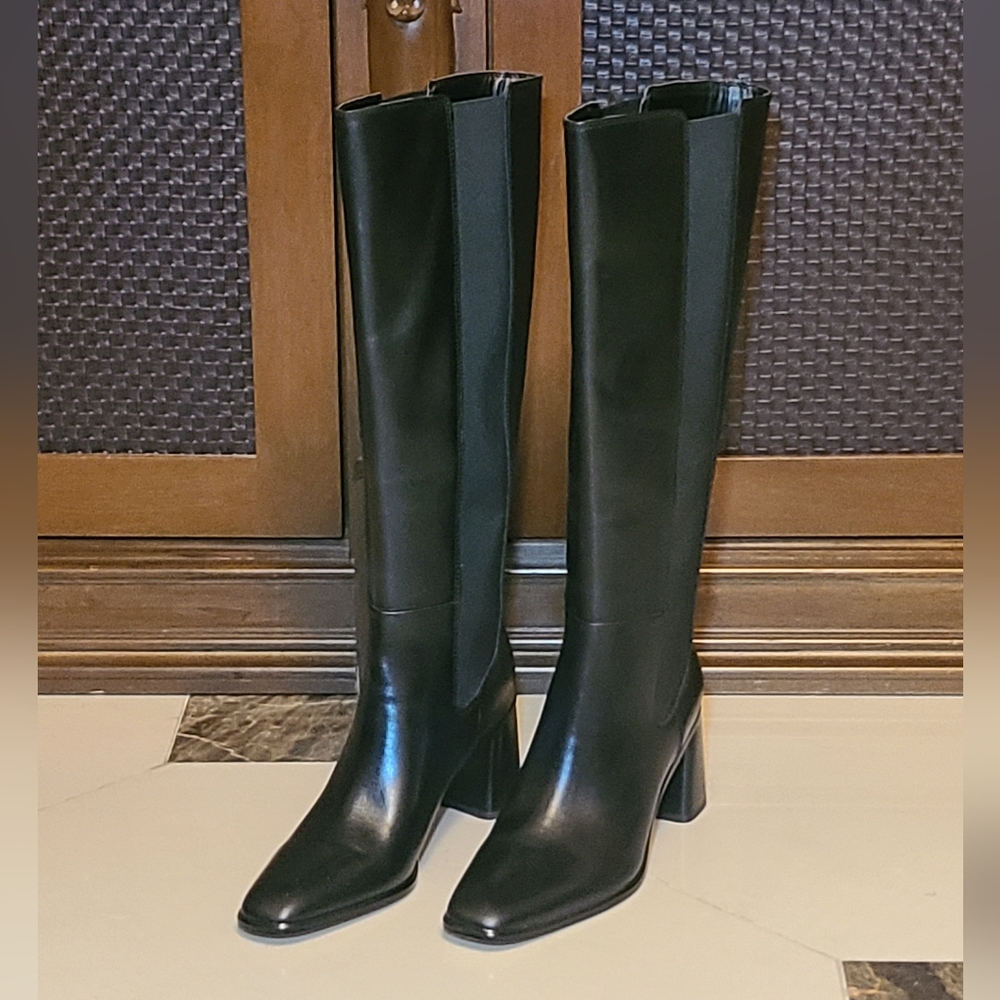 NORDSTROM Tyra Black Leather Knee-High Women's Boots